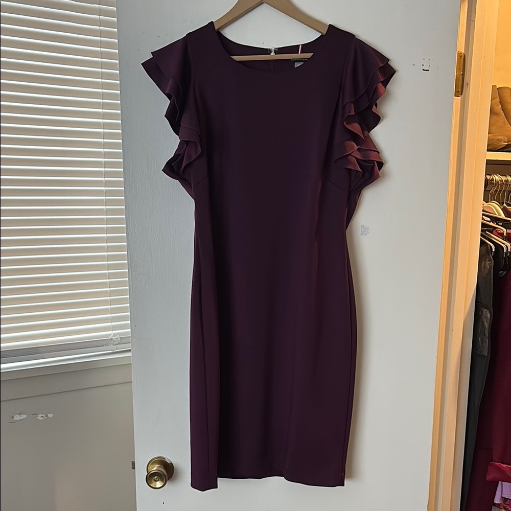 Tommy Hilfiger Purple Sheath Dress with Flutter Sleeves